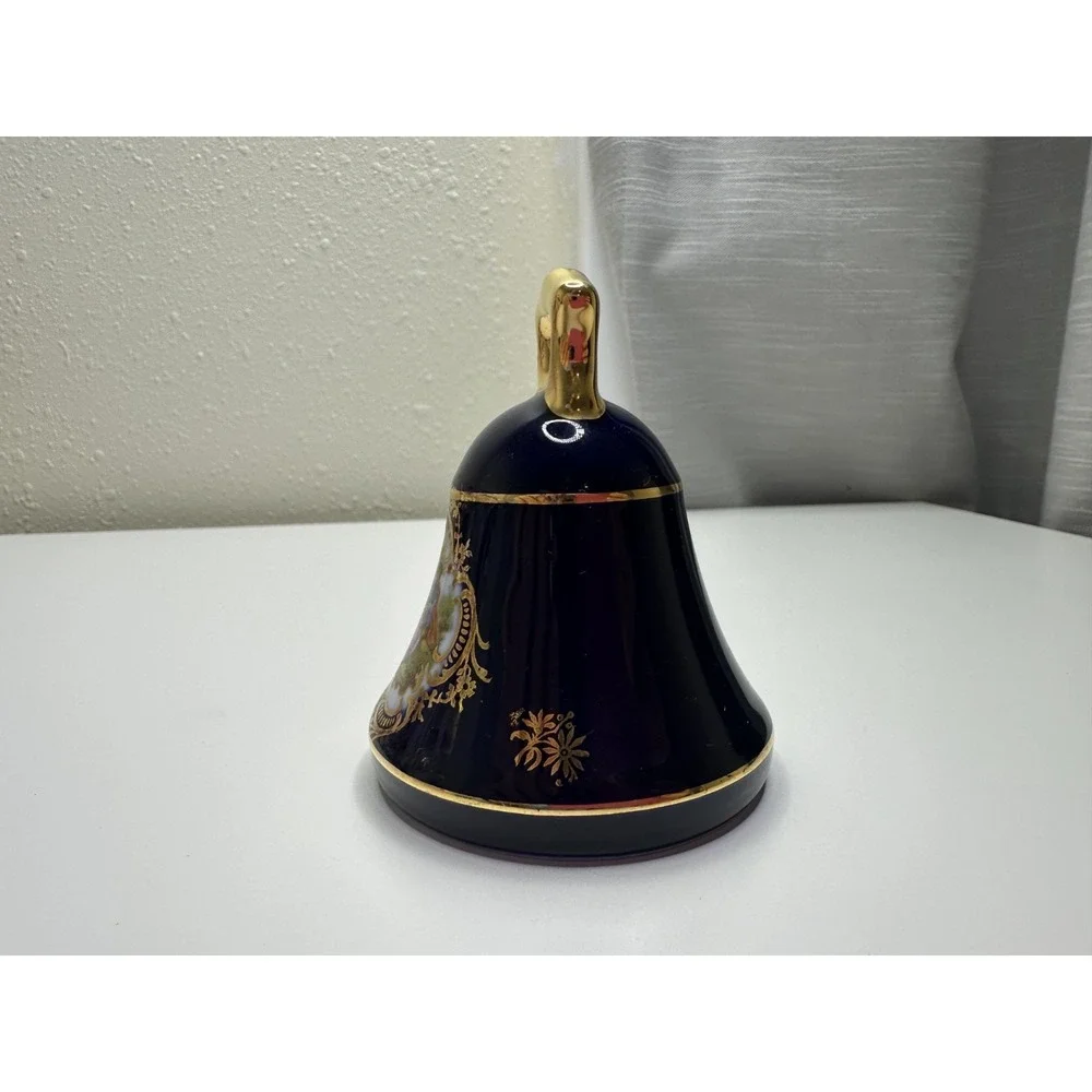 Limoges Castel Porcelain Bell  Cobalt Blue Glaze 24 K Gold Gilded accents